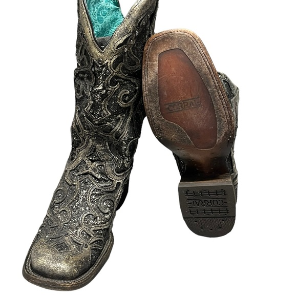 Women’s CORRAL grey sequin glitter inlay square toe cowgirl boots size 9 1/2 - Picture 8 of 15